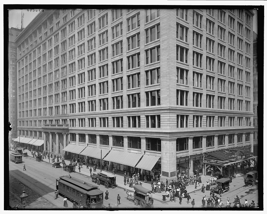 Marshall Field and Company’s department store in Chicago, on an old photograph.