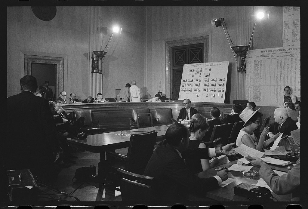 A Senate subcommittee hearing in the New Senate Office Building in Washington, June 1968.